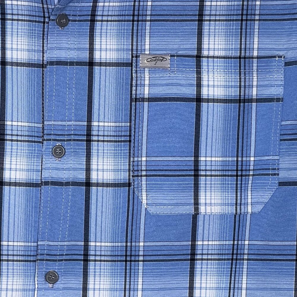 Men's Cal Top 2XLT Short Sleeve Plaid Checker Button Up Polyester Shirt Western - Picture 14 of 16